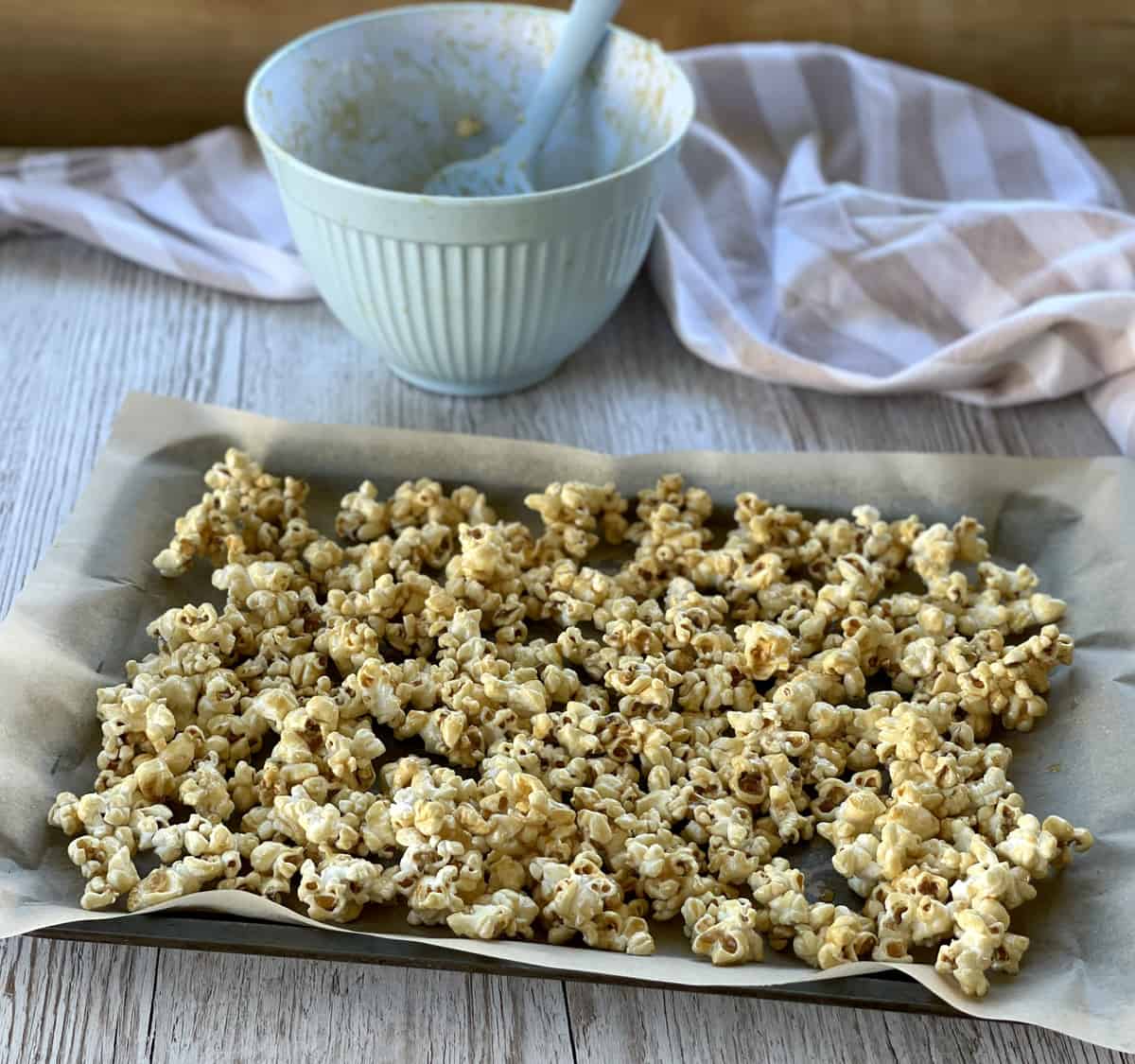 Tray of maple syrup coated popcorn 