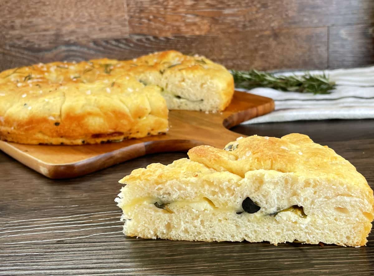 Stuffed Focaccia Bread infused with rosemary and garlic olive oil 