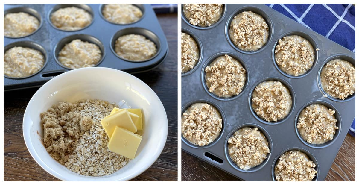 how to make the crunchy rolled oats topping for the muffins 