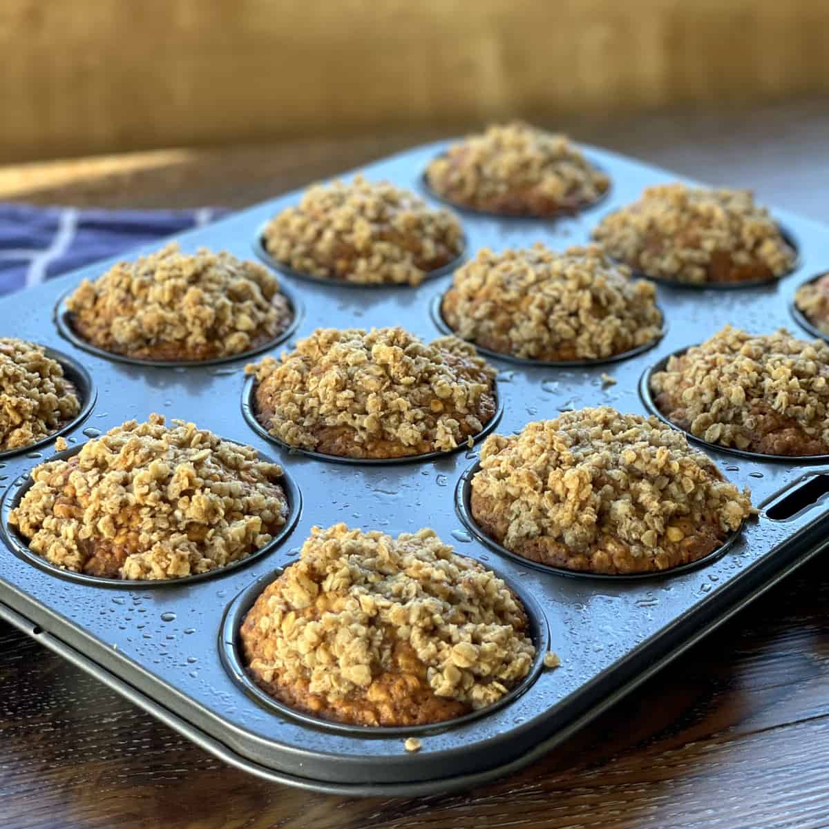 Freshly baked warm banana oat muffins