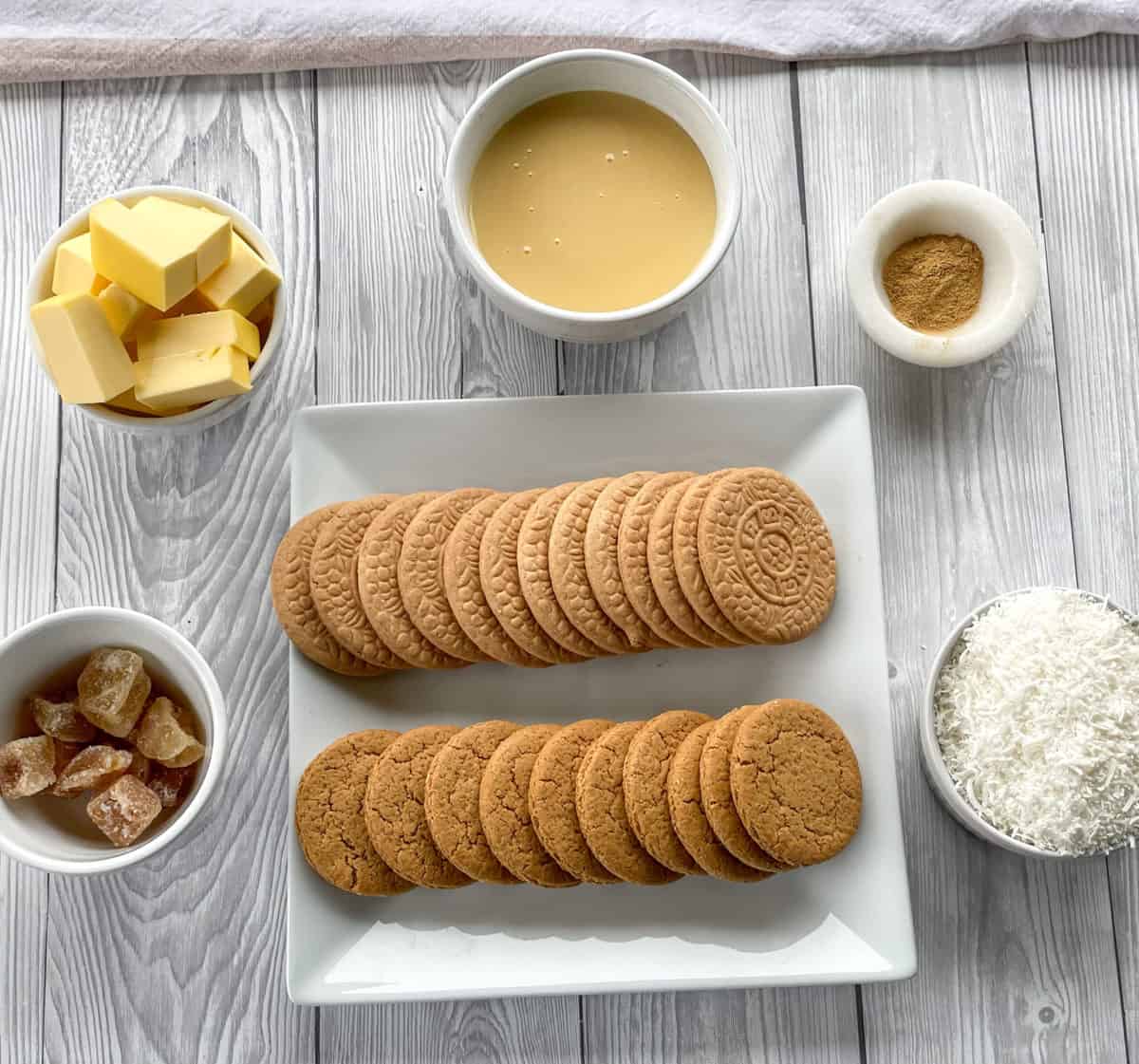 Ingredients required for the ginger base of the no bake slice 