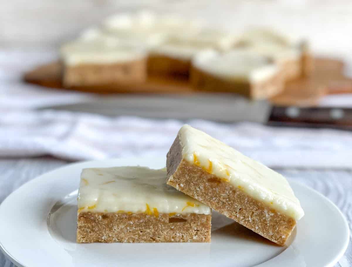 No Bake Lemon and Ginger Slice on a White Plate 