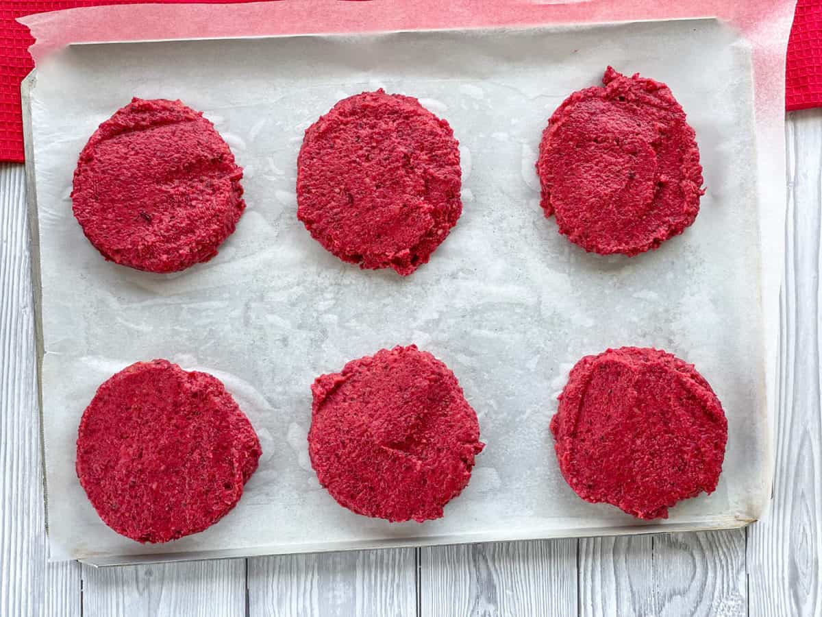 Beetroot Burger Patties ready to chill before cooking 