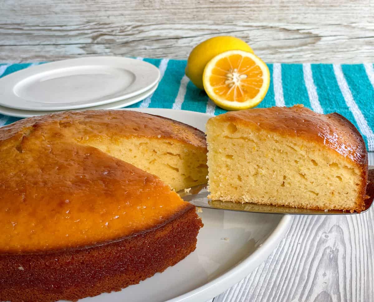 Serving lemon syrup cake 