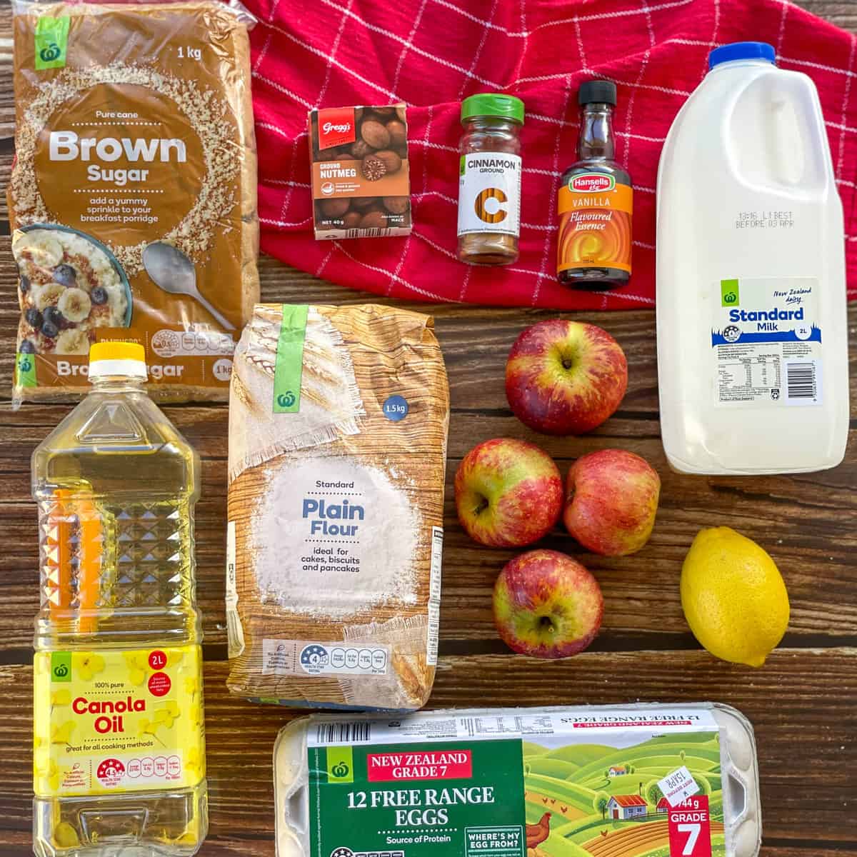 Ingredients used in the apple crunch cake from Countdown Supermarkets, see recipe card for details 