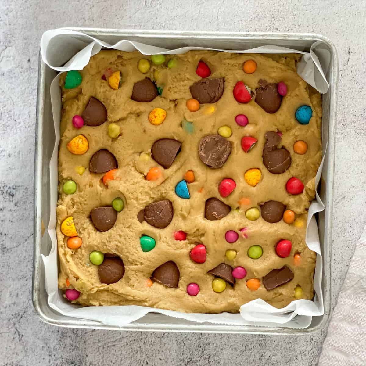 Uncooked Easter Cookie Slice, filled with mini easter eggs 