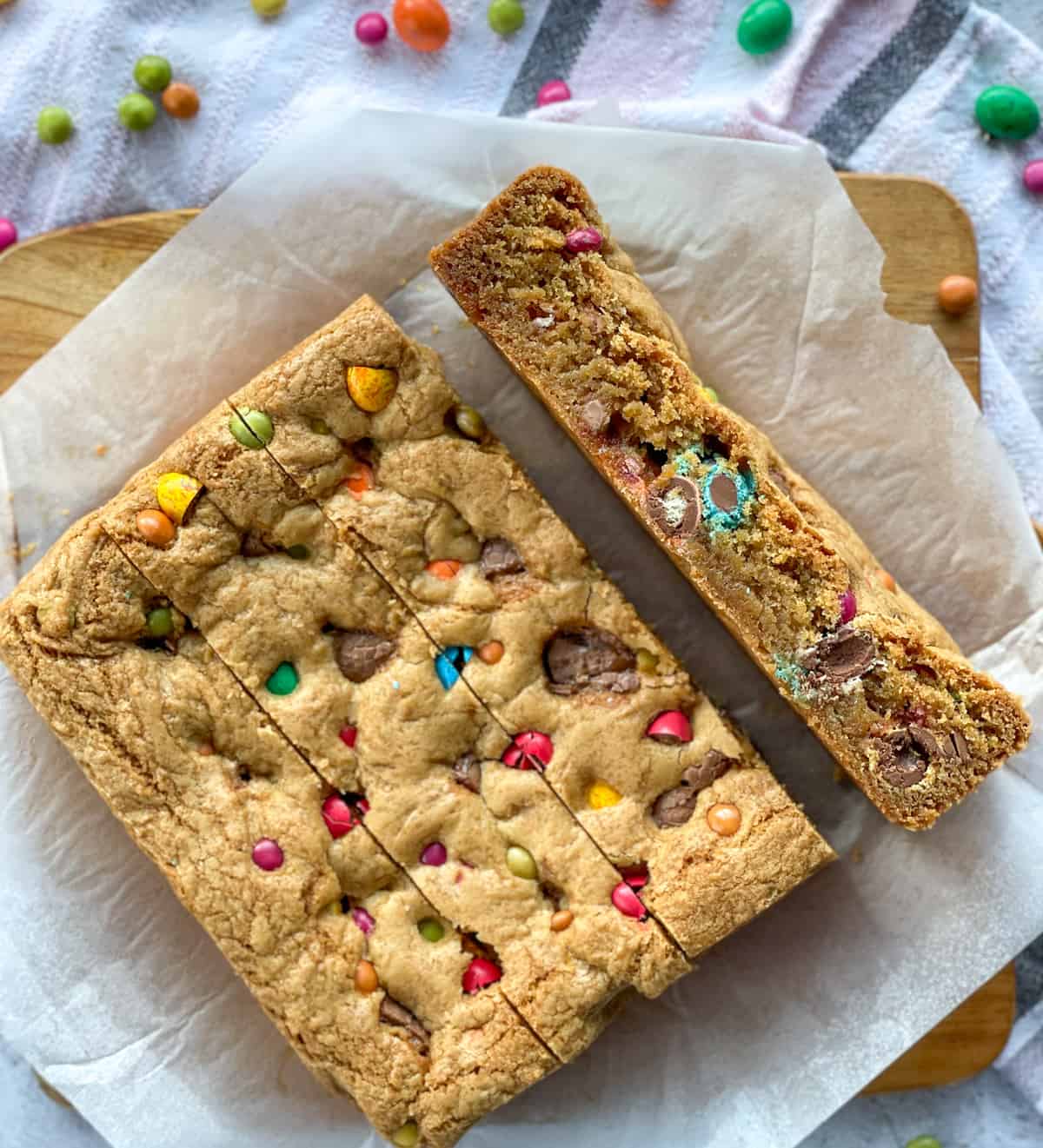 Easter Cookie Slice, sliced into lengths showing the easter egg filling