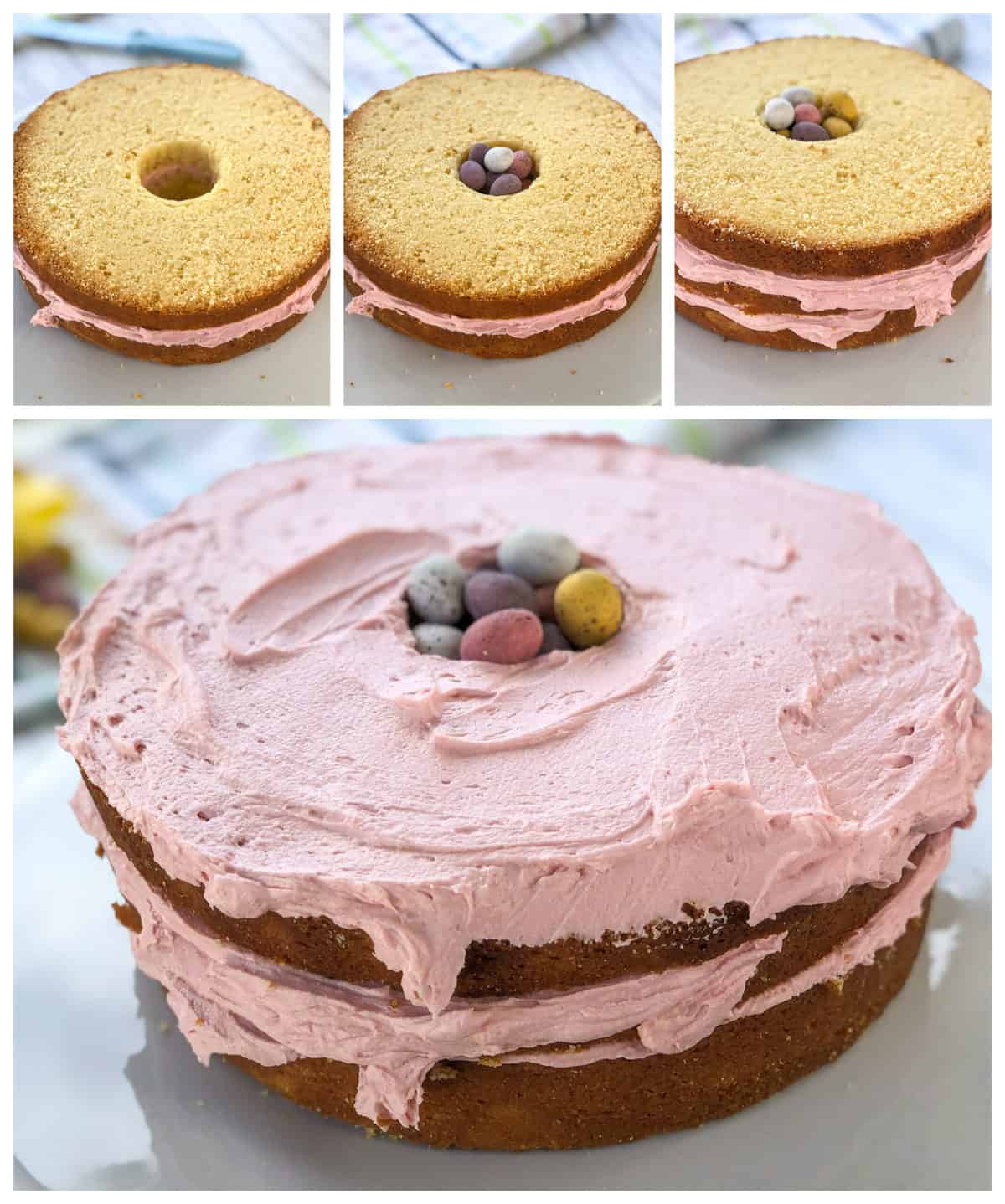 How to assemble the easter cake with the surprise inside and buttercream layers