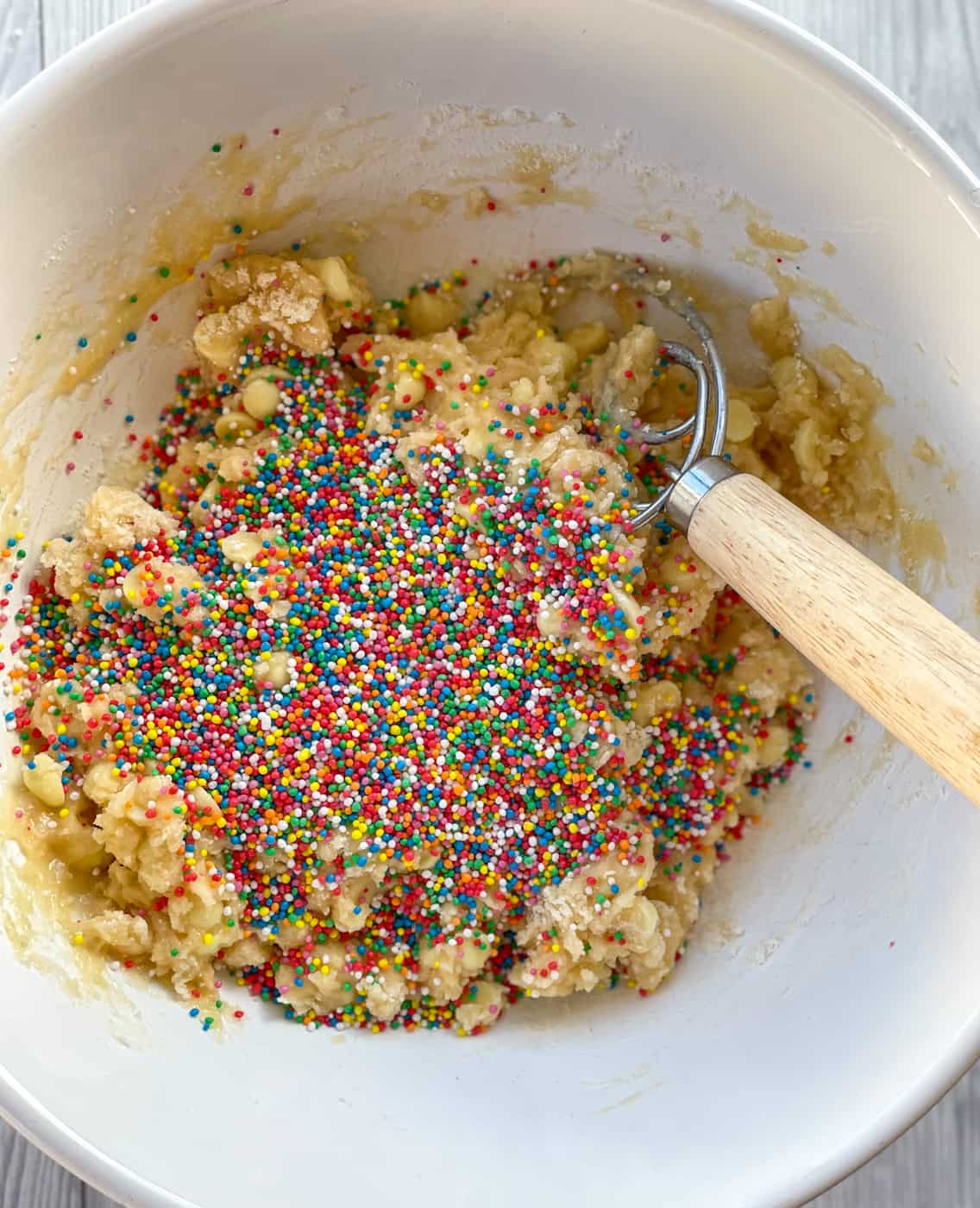Adding sprinkles or 100s and 1000s to the cake mix cookie batter