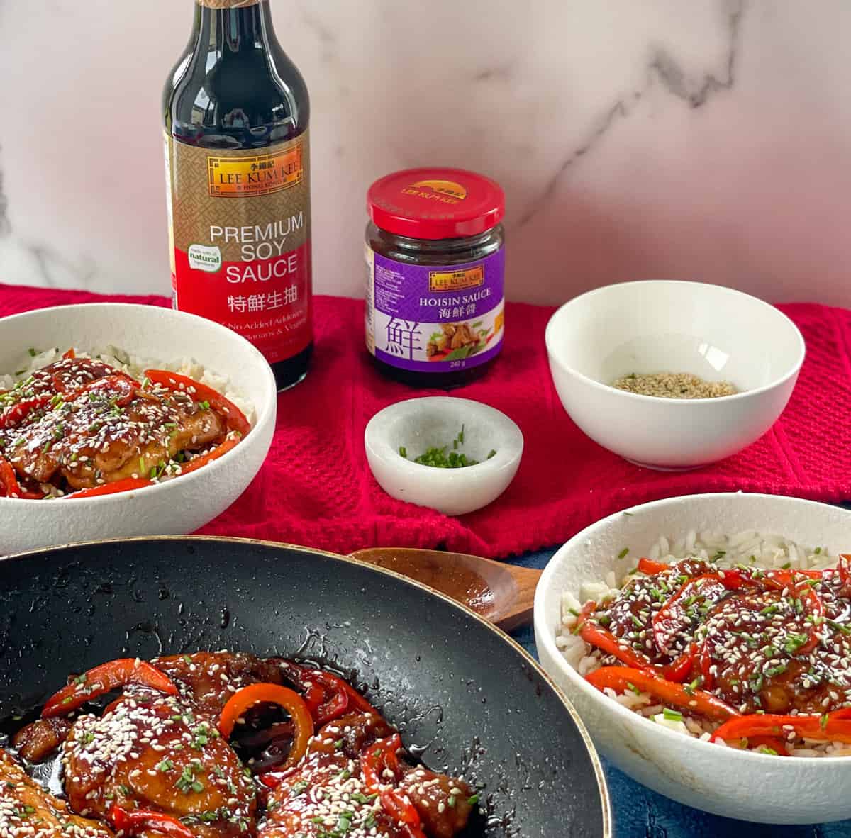 Lee Kum Kee Soy Sauce and Hoisin Sauce used to make a Sticky Asian Chicken
