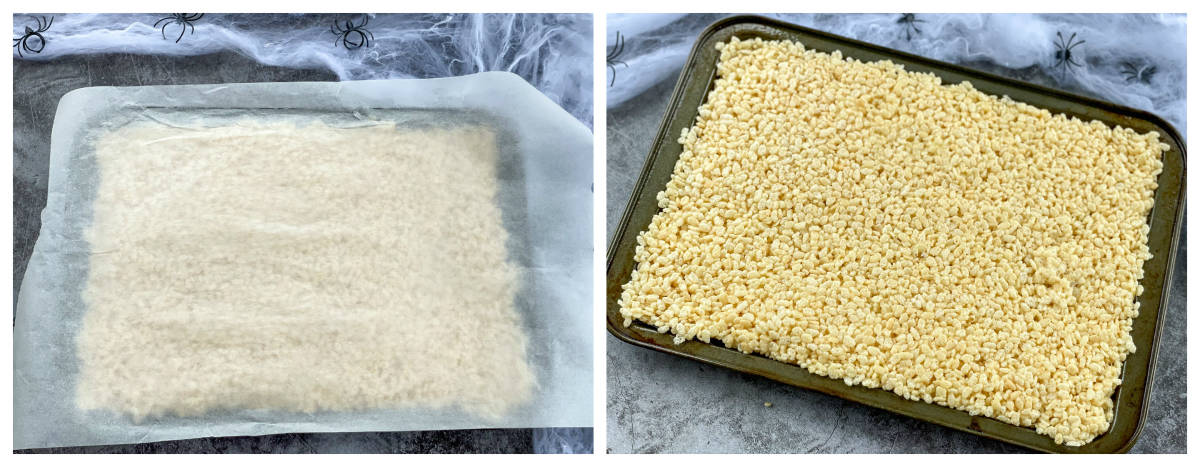 How to spread rice krispie treats using baking paper to smooth