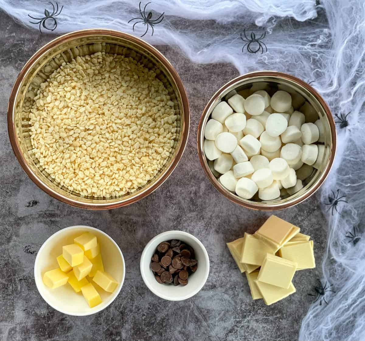 Ingredients for Halloween Mummy Rice Krispie Treats 
