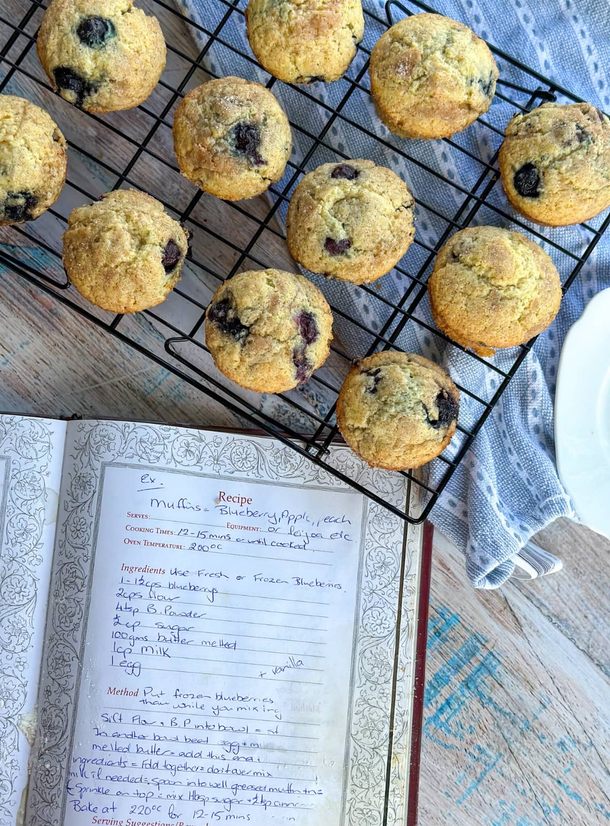 Handwritten recipe for Blueberry muffins from Just A Mums Mum 