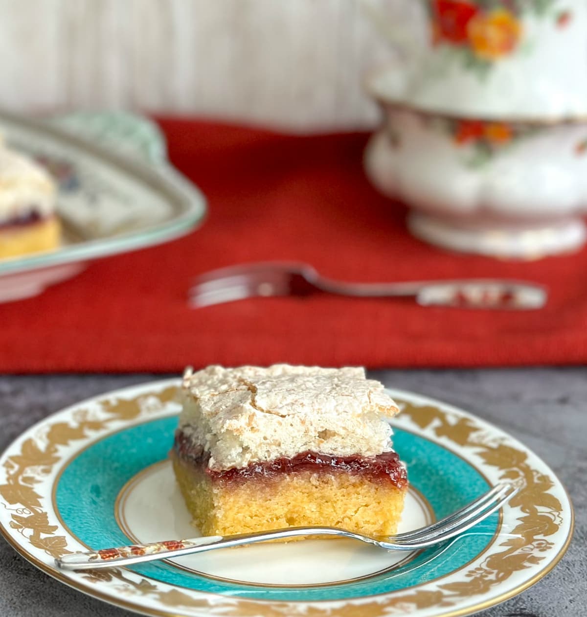 Delicious Louise Cake on a small saucer