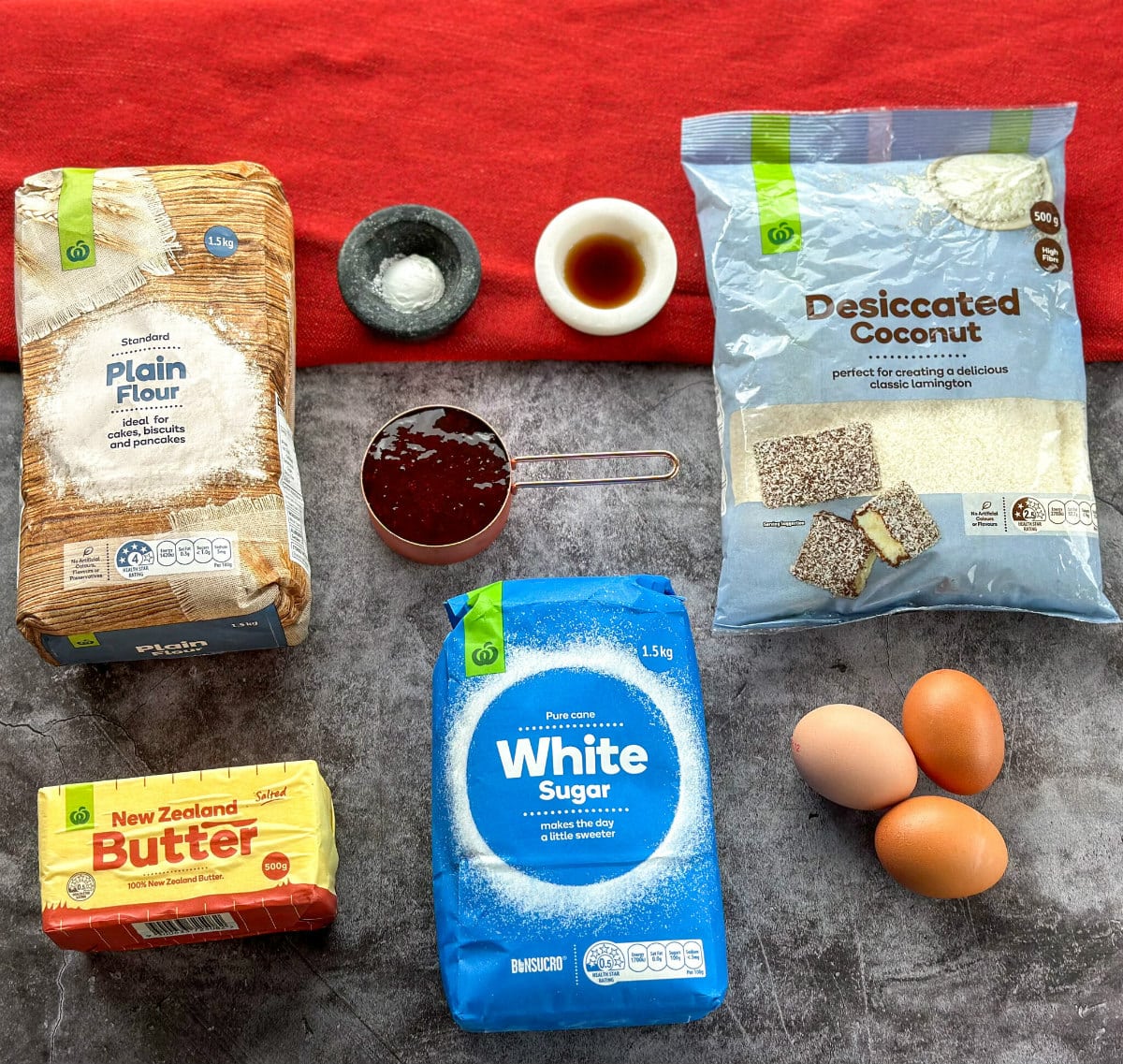 Ingredients for Louise Cake Slice - see recipe card for full method 