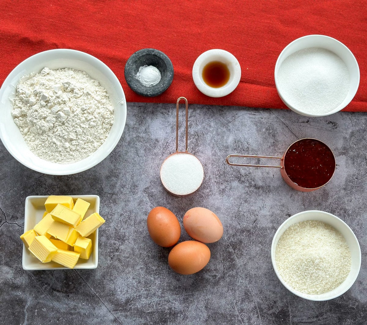 Ingredients for Louise Cake Slice - see recipe card for full method 