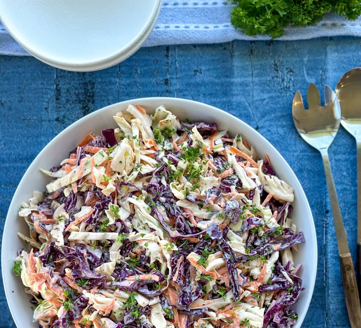large bowl of homemade coleslaw 
