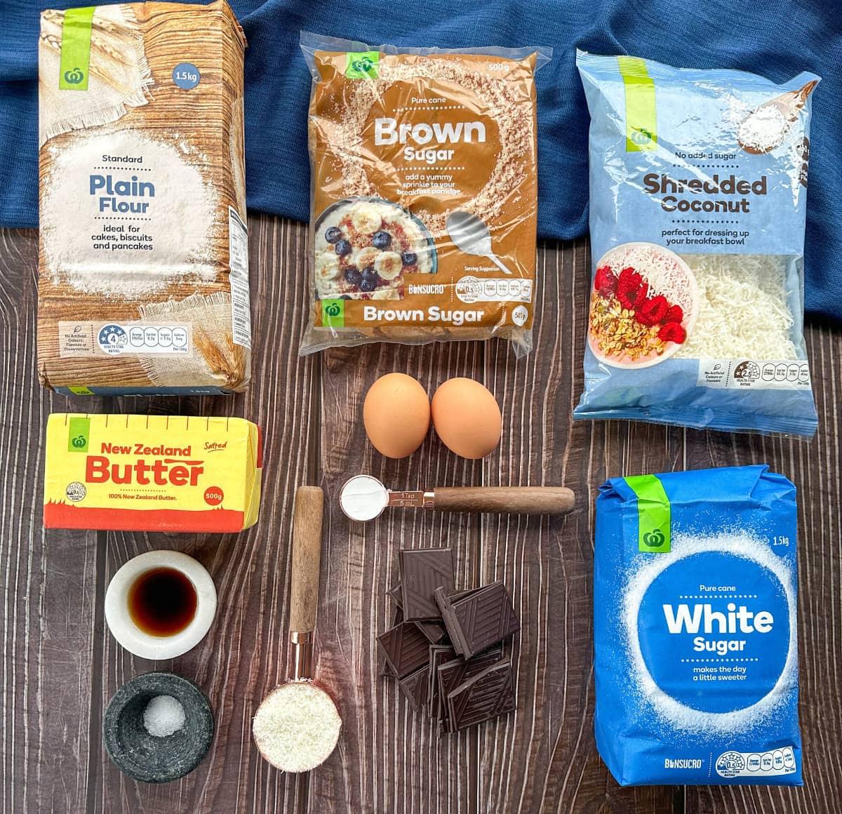 Ingredients required for Brown Butter Coconut Cookies - see recipe card for details