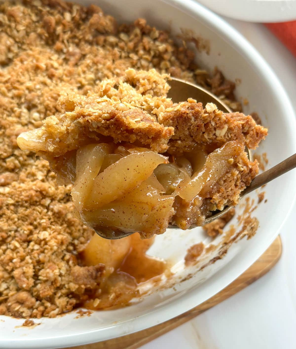 Ladle full of apple crumble oat crisp