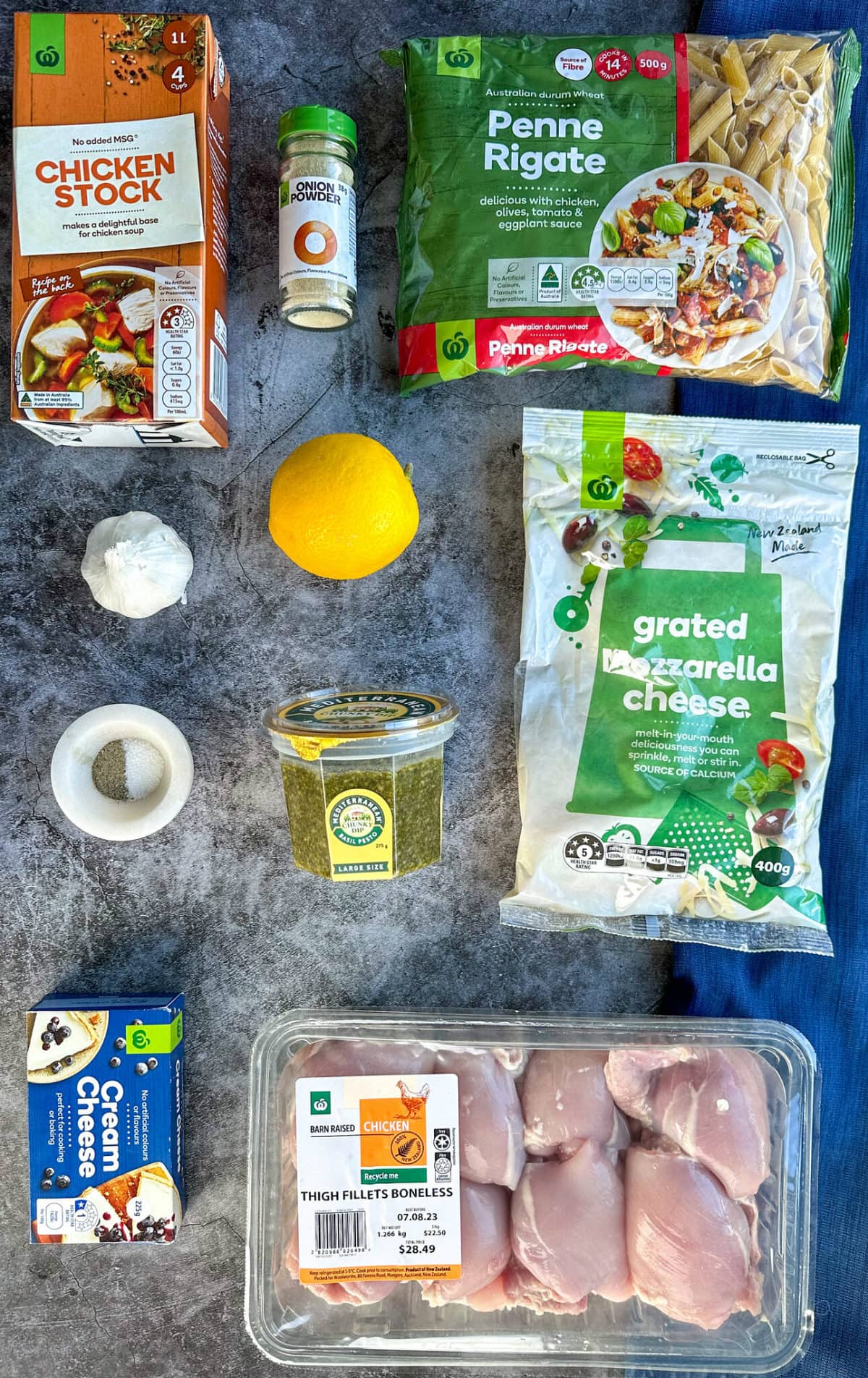 Ingredients used in Slow Cooker Creamy Pesto Pasta, see recipe card for full recipe