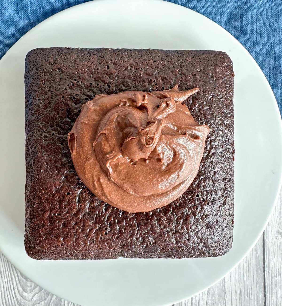 Basic chocolate icing on a wacky chocolate cake