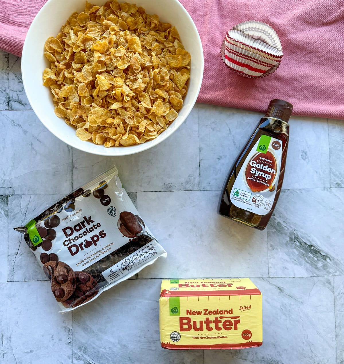 Ingredients used to make Chocolate Cornflake Clusters, see recipe card for full details 