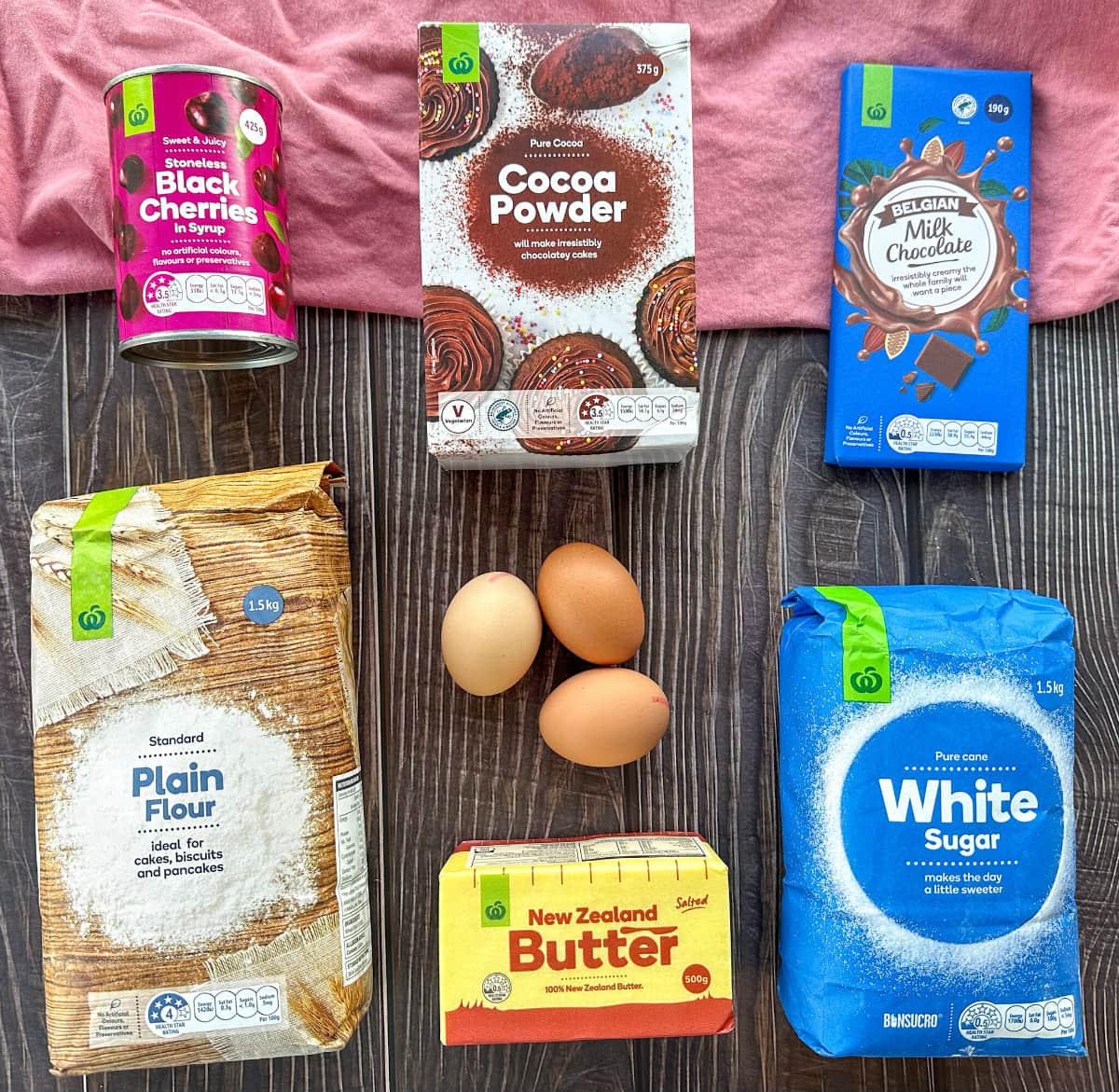 Ingredients for the Cherry Chocolate Brownie from Countdown Supermarkets 