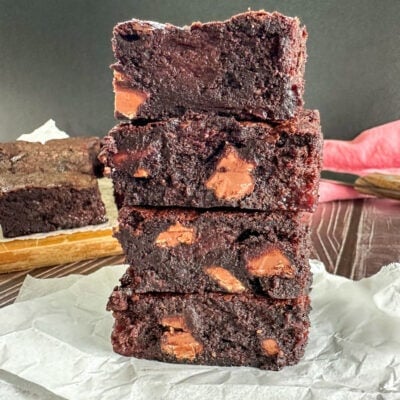 stack of cherry chocolate brownies