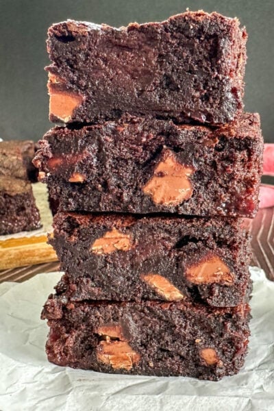 stack of cherry chocolate brownies