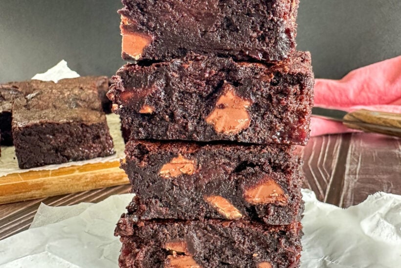stack of cherry chocolate brownies