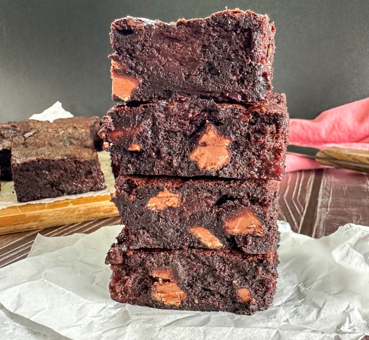 Stack of cherry chocolate brownies