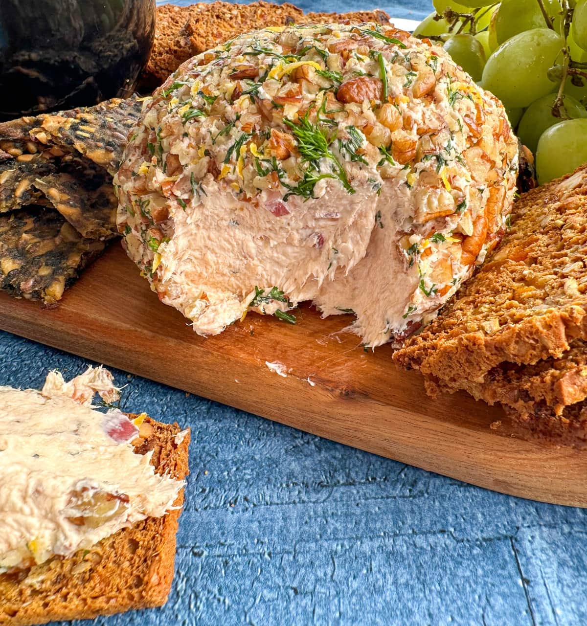 Salmon Cheeseball with a pecan crumb coating