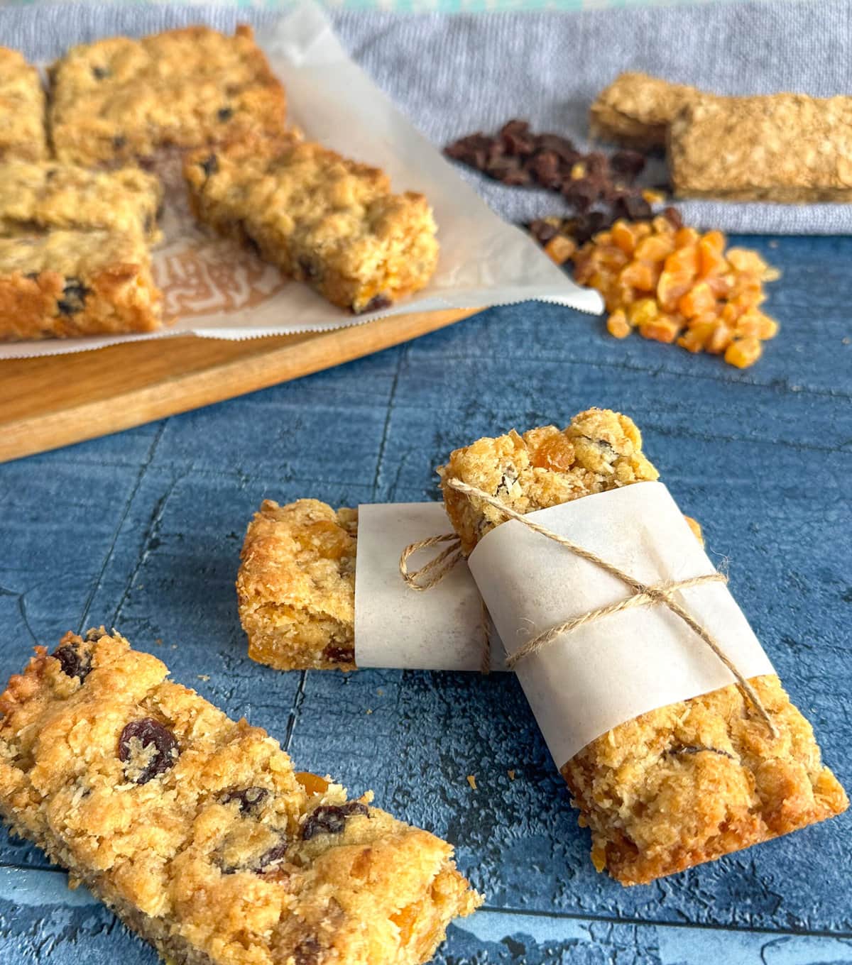 Energy Bars, wrapped in baking paper with twine