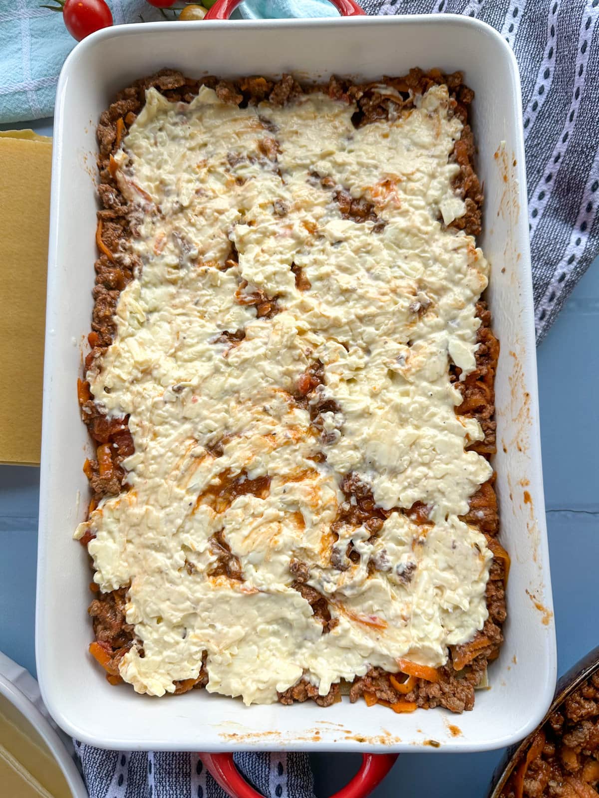 cheats lasagne with a cream cheese based recipe instead of béchamel