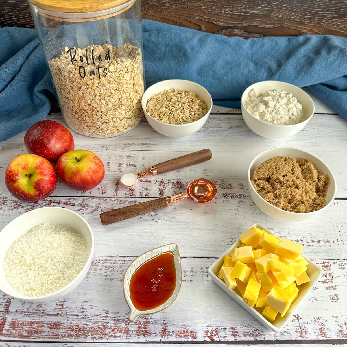 Ingredients required to make an Apple Anzac Crumble, delicious and easy