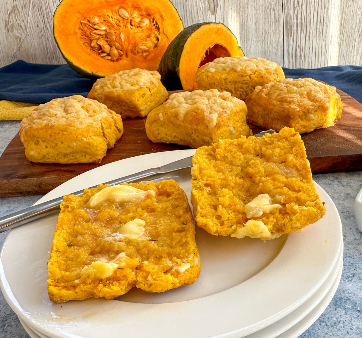 Pumpkin and Cheese Scones with a spread of melted butter