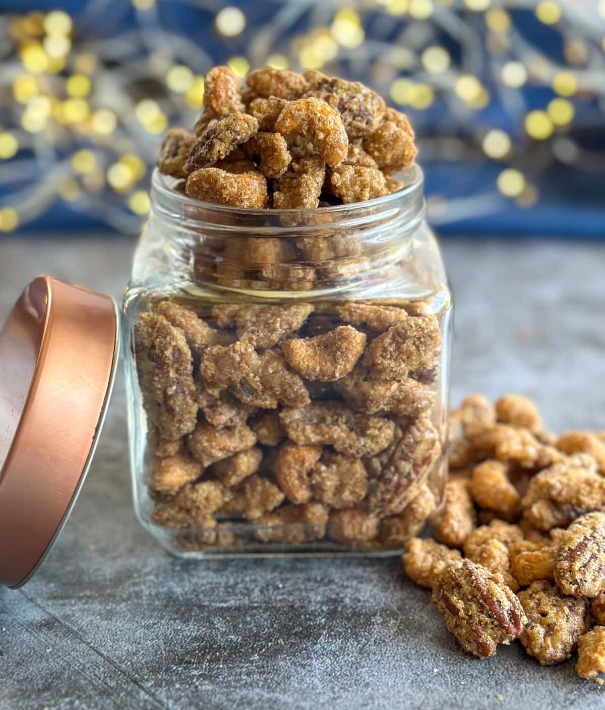 Crunchy Candied Nuts in a glass jar