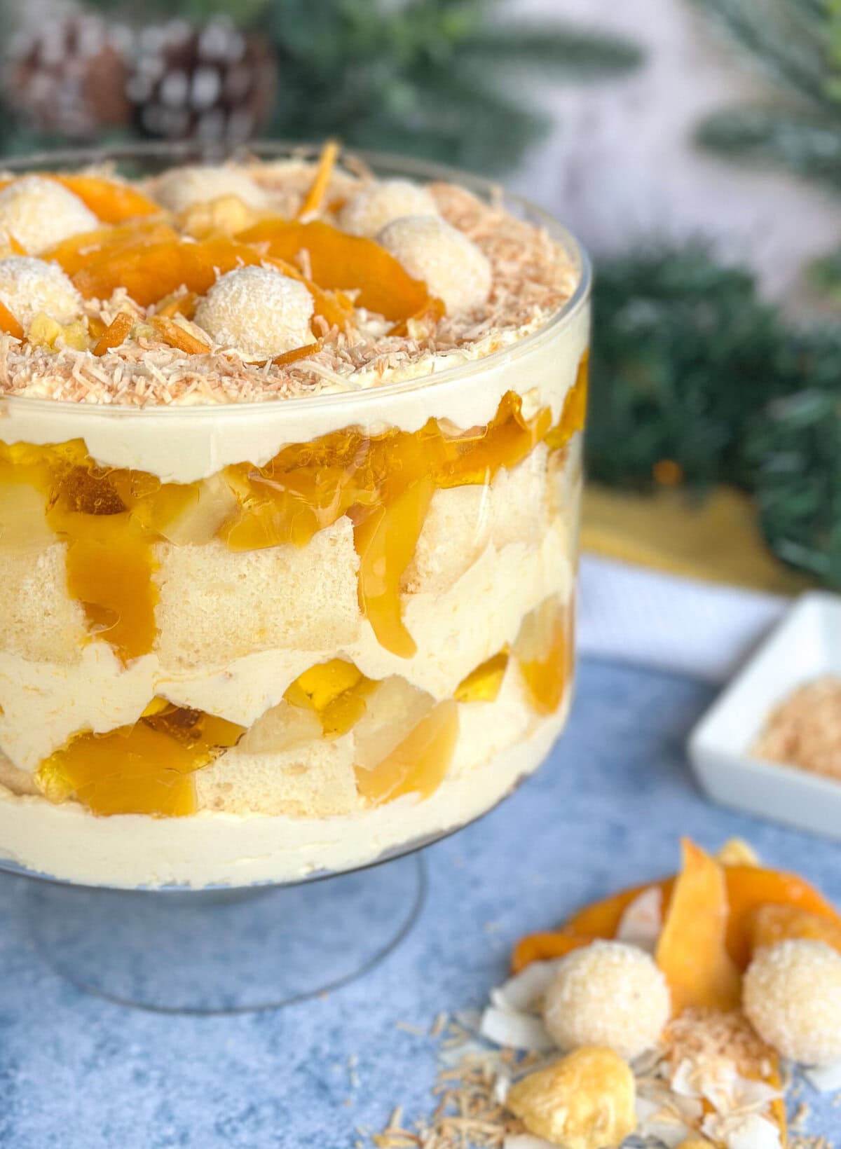 Mascarpone Coconut Cream in a tropical fruit trifle