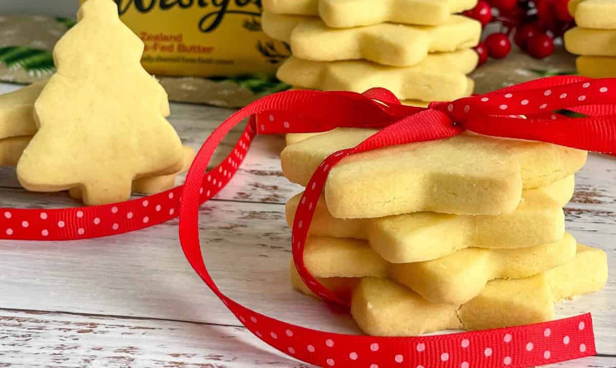 Shortbread wrapped in red ribbon