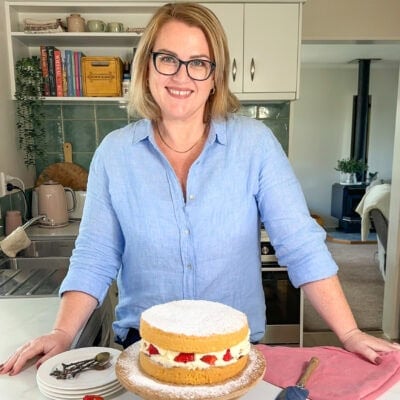Anna with a homemade sponge cake