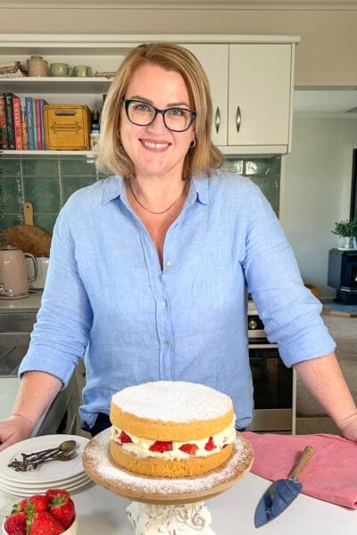 Anna with a homemade sponge cake