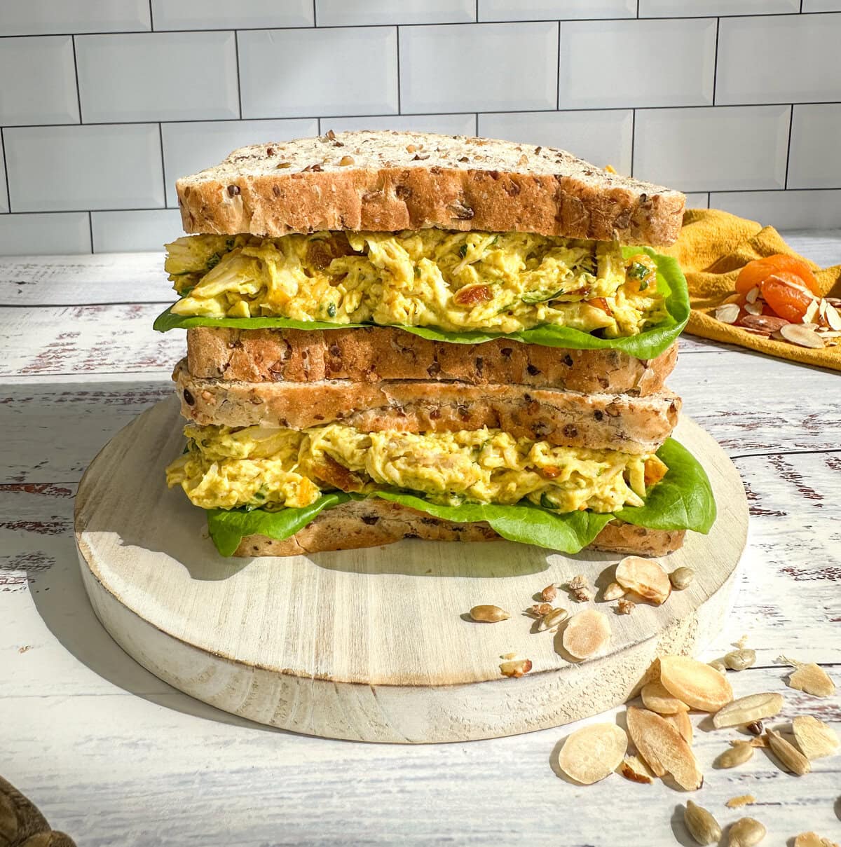 Fresh sandwiches with coronation chicken filling 