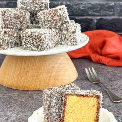 chocolate lamingtons made with chocolate syrup and homemade sponge