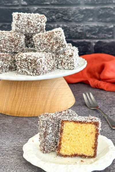 chocolate lamingtons made with chocolate syrup and homemade sponge